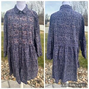 Marketplace Handwork of India Batik Button Front Embroidered Dress Cotton 1W